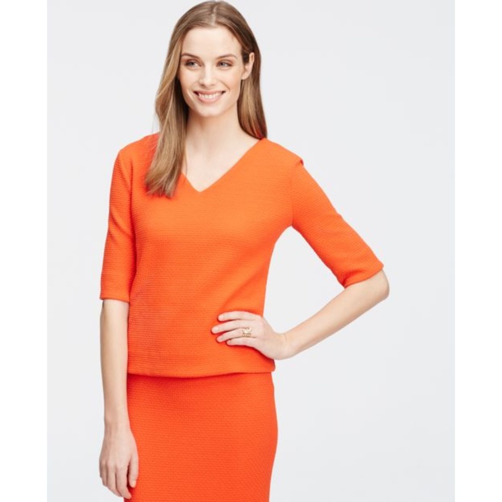 New Ann Taylor orange Petite Diamond Weave V-Neck